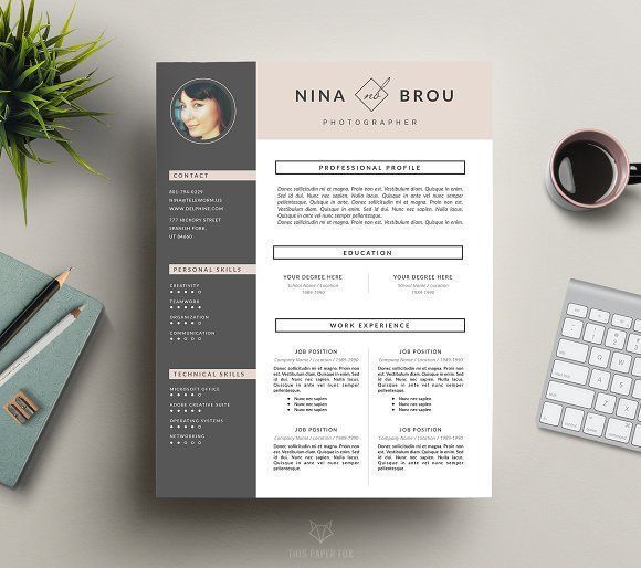 Feminine Resume Design | CV by This Paper Fox on @creativemarket Ready for Print Resume template examples creative design and great covers, perfect in modern and stylish corporate business. Modern, simple, clean, minimal and feminine layout inspiration to grab some ideas.