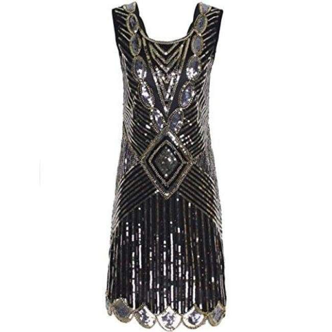 1920s Gatsby Sequin Art Deco Scalloped Hem Inspired Flapper Dress