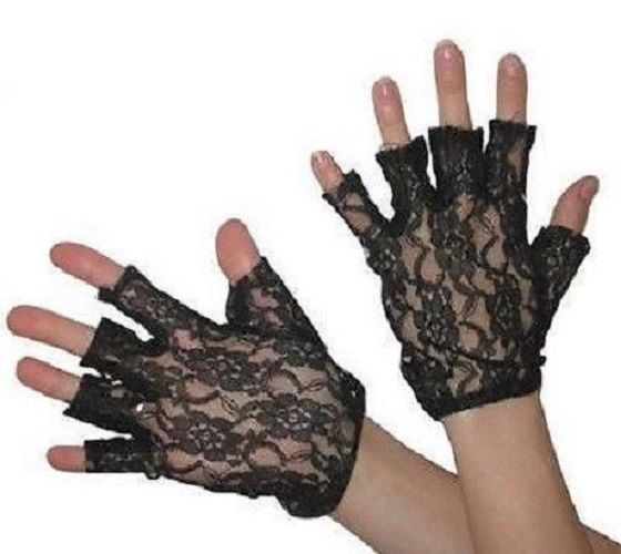80s Black Short Lace Fingerless GlovesGoth Ladies Halloween Fancy Dress Madonna