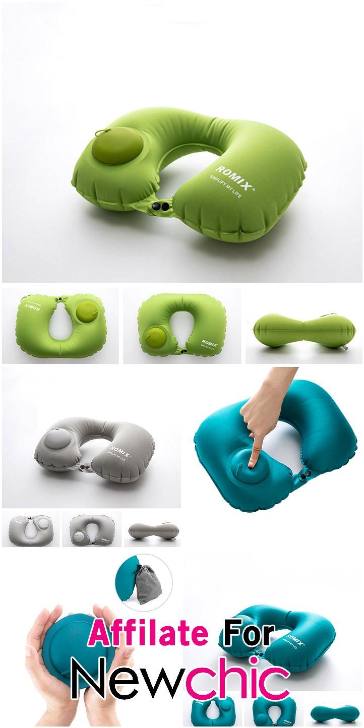 Inflatable U Shaped Pillow Press Travel Blue Travel Pillow, 28 cm, Grey