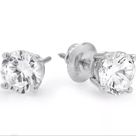 SCREW BACK STUD EARRINGS SIMULATED CERT DIAMOND 2.5 CT ROUND CUT 14K YELLOW GOLD