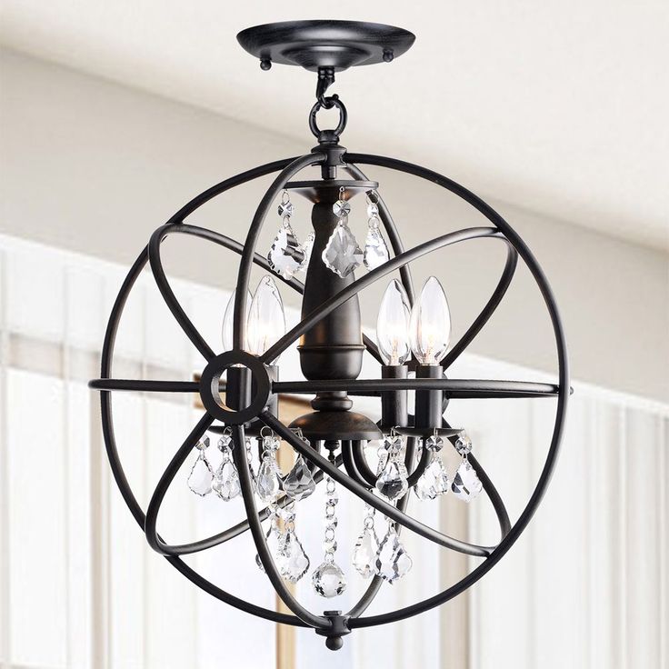 Semi Flush Mount Lights Chandelier Crystal Ceiling Flush Mount Chandelier Crystal, Benita Antique Black 4 Light Metal Globe Crystal Chandelier