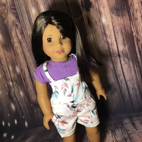18 inch Doll clothes - floral overalls fits dolls like American Girl, One Generation, and My Life