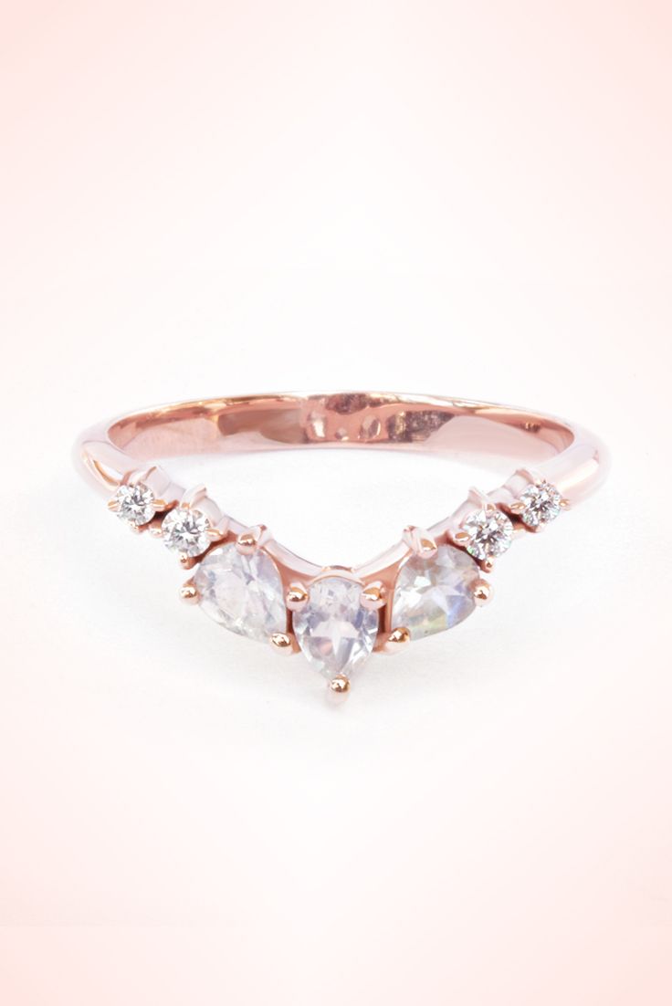 Nesting Ring Unique Diamond Side Wedding Band Moonstone Diamond