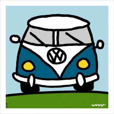 Callate la boca Lámina Furgo Azul 50x50 | Dibujos de Alfombra cocina Volkswagen roja Kombi Campervan | Regalos