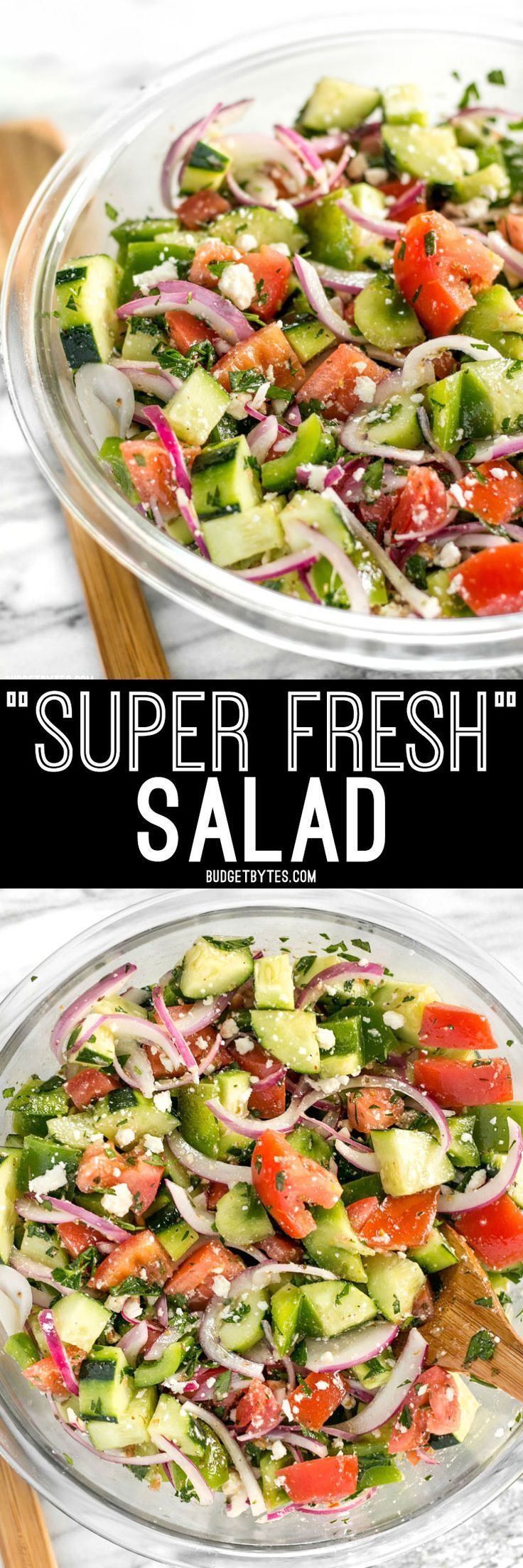 Super Fresh Salad is a cold, crunchy, juicy mix of flavorful vegetables topped w...