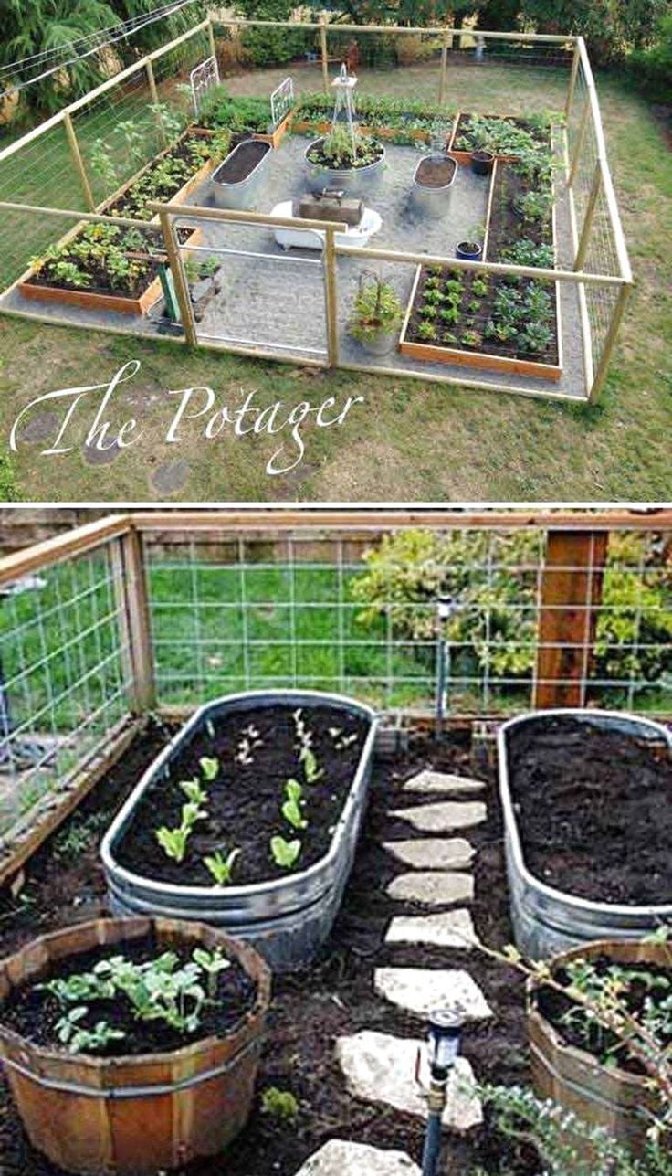 an outdoor vegetable garden is shown in two different stages, and the same one has been built