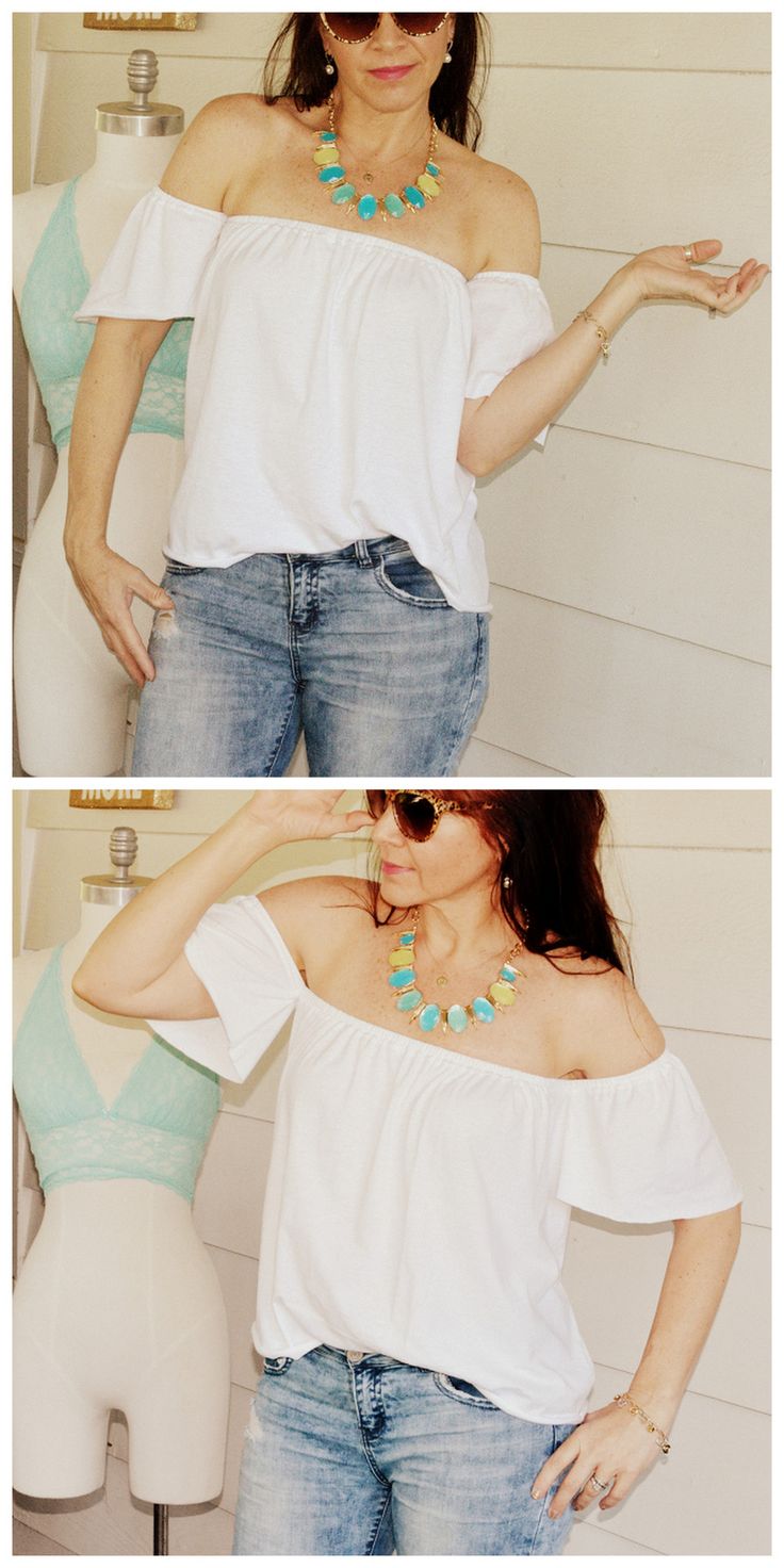 DIY Off the Shoulder Tee Shirt RefashionMake this easy tee refashion
