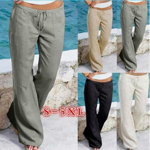 Elastic Loose Linen Style Straight Pants Men Long Beach Yoga High Waist Trousers