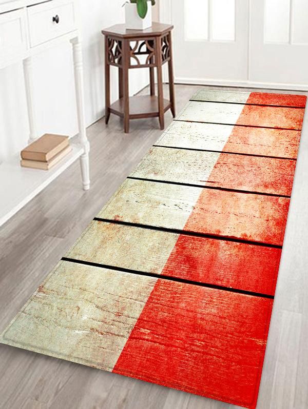 Two Tune Color Wooden Print Day Floor Area Rug Kitchen