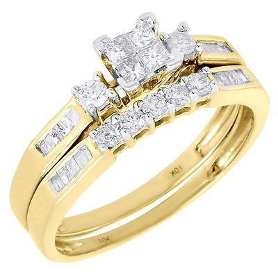 ladies 10k yellow gold diamond engagement ring princess wedding band bridal set - Princess Wedding Ring ladies 10k yellow gold diamond engagement ring princess wedding band bridal set - Princess Wedding Ring