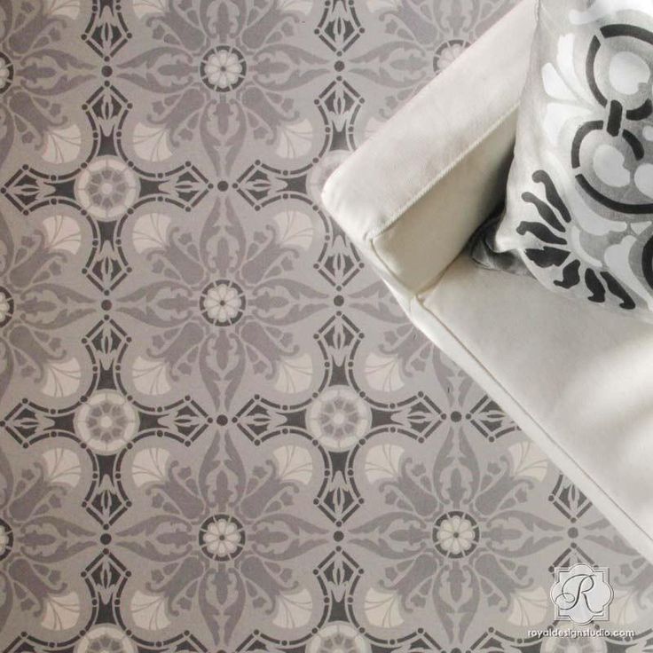 DIY Painted Floor Makeover with European & Spanish Designs - Marisol Damask Tile...