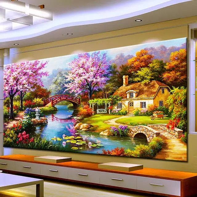 decalmile DIY 5D Diamante Pintura por Numero Diamond Painting Rhinestone Bordado de Punto de Cruz Lienzo Artes Pared Decoración Puesta de Sol Puente 30x40 cm con Marco de Madera