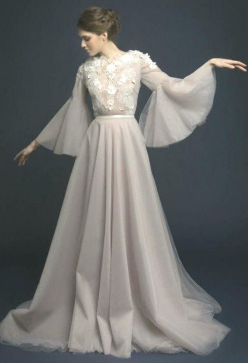 lavender tulle boho wedding dress with french lace top Bohemian wedding dress hand embroidery...