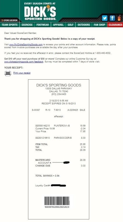 receipts examples