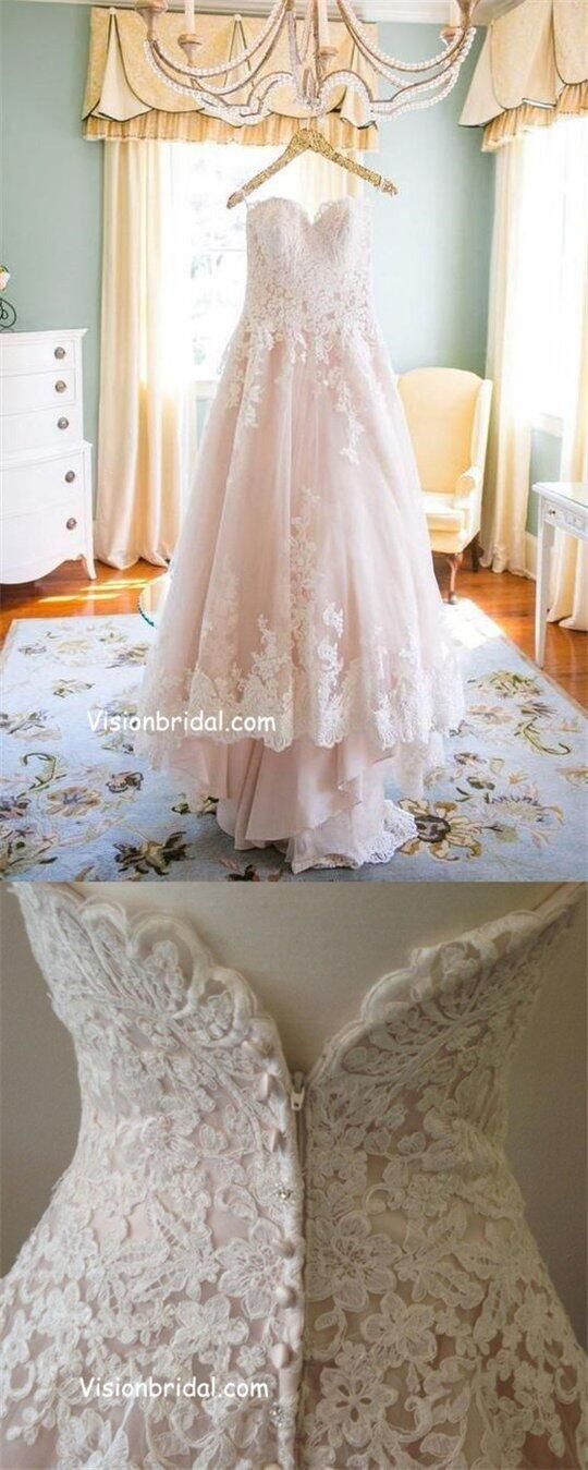Beautiful Light Blush Pink Sweetheart Wedding Gown High Low Beach