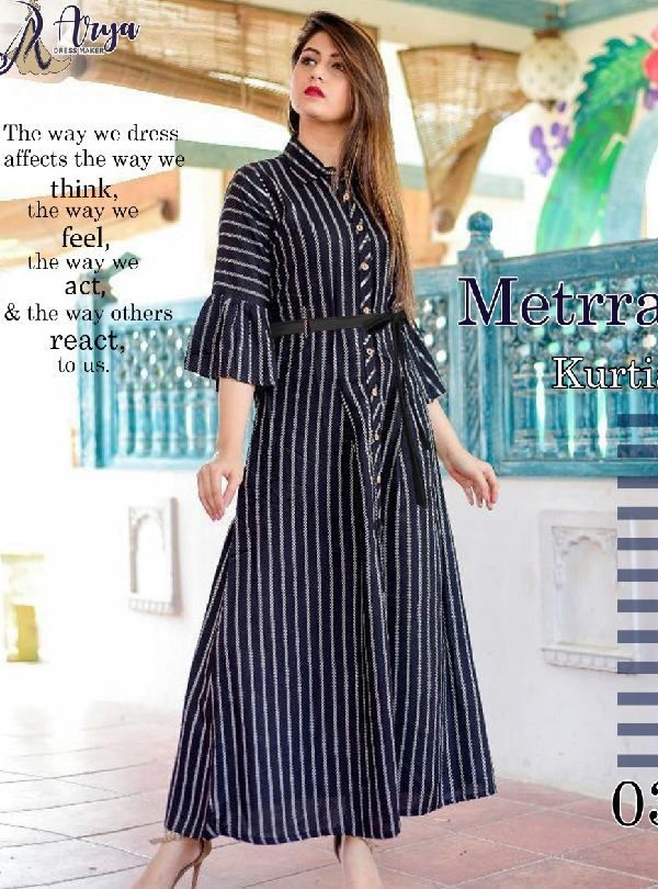 long blue cotton kurti with belt and bell sleeves latest kurti designs kurti designs kurti designs latest long kurti designs