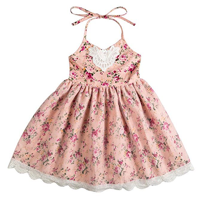 Merry Day Vintage Toddler Dresses Halter Girls Dress with Tulle Lace for Party Casual Sundress 6M-8T