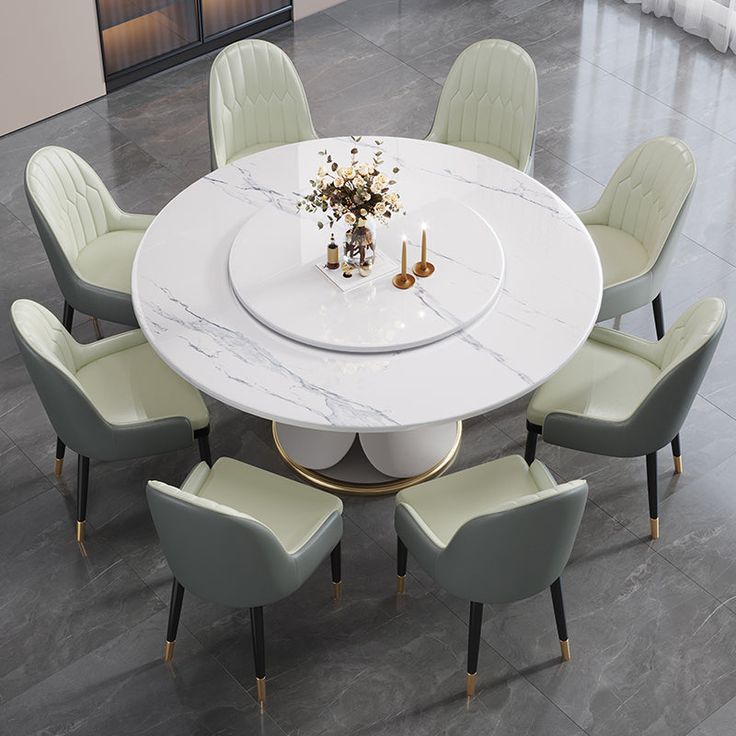 Traditional Luxury Dining Table White Round Sintered Stone Table with