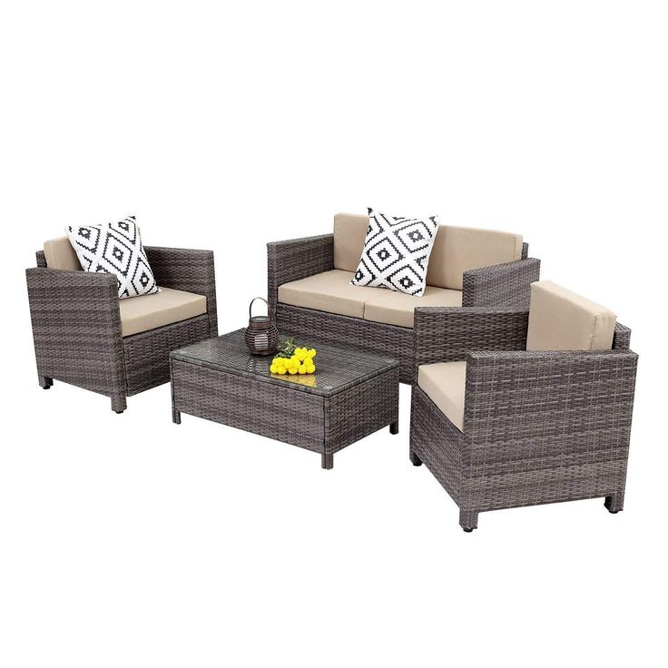 Wisteria Lane Outdoor Patio Furniture Set 5 Piece Conversation Rattan Sectional Sofa Couch L Cushions Sets Wisteria Lane Outdoor Patio Furniture, Wisteria Lane Outdoor Patio Furniture Set