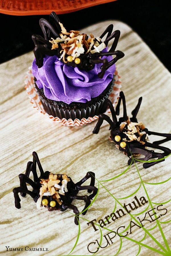 chocolate tarantula cupcakes that are perfect for halloween chocolate cupcakes topped with purple vanilla buttercream and adorable chocolate spiders - Halloween Chocolate Spiders chocolate tarantula cupcakes that are perfect for halloween chocolate cupcakes topped with purple vanilla buttercream and adorable chocolate spiders - Halloween Chocolate Spiders
