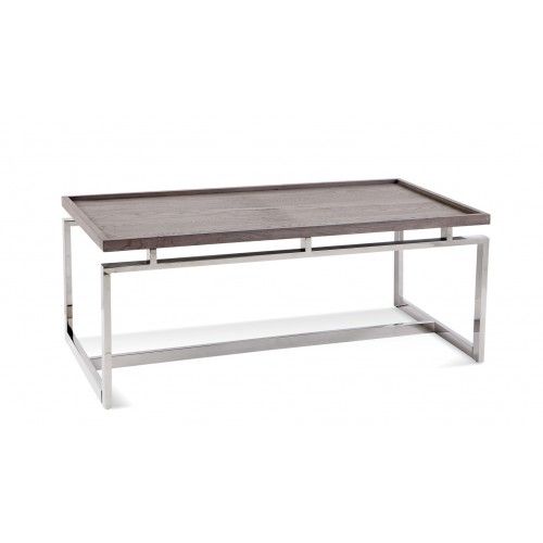 Grey Oak Tray Top Coffee Table Geometric Chrome Base Silver Furniture Coffee Table Geometric Chrome Base, Martha Stewart Coyne Coffee Table