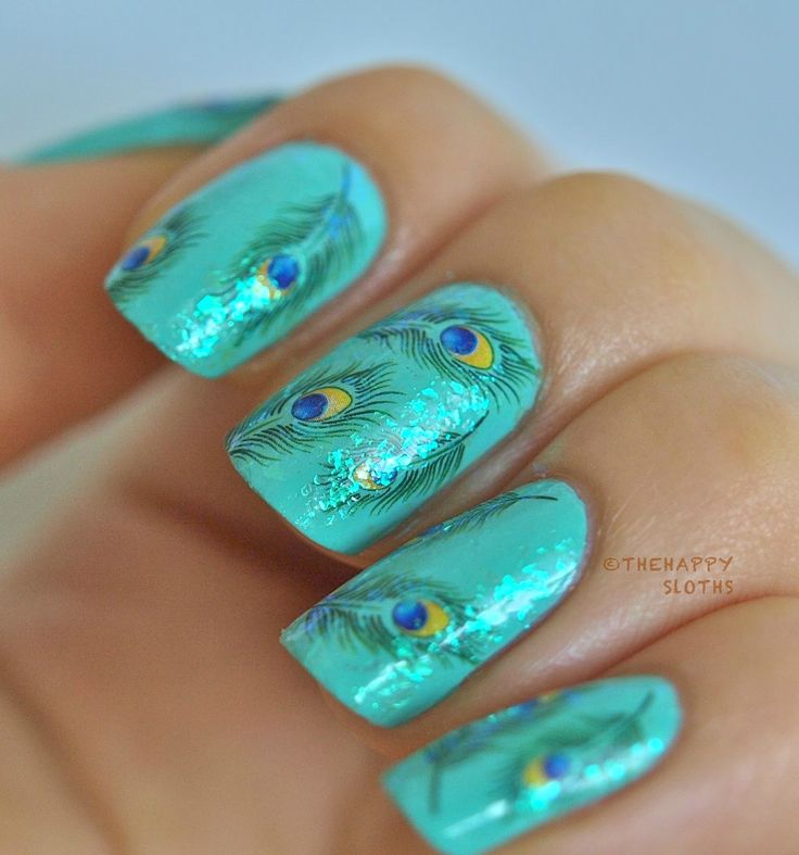 2251 Best Unique Nail Art Images On Pinterest Make Up The Happy Sloths: Peacock Feather Nails: Manicure Featuring Peacock Feather Water Decal Nail Stickers - 2251 Best Unique Nail Art Images On Pinterest Make Up