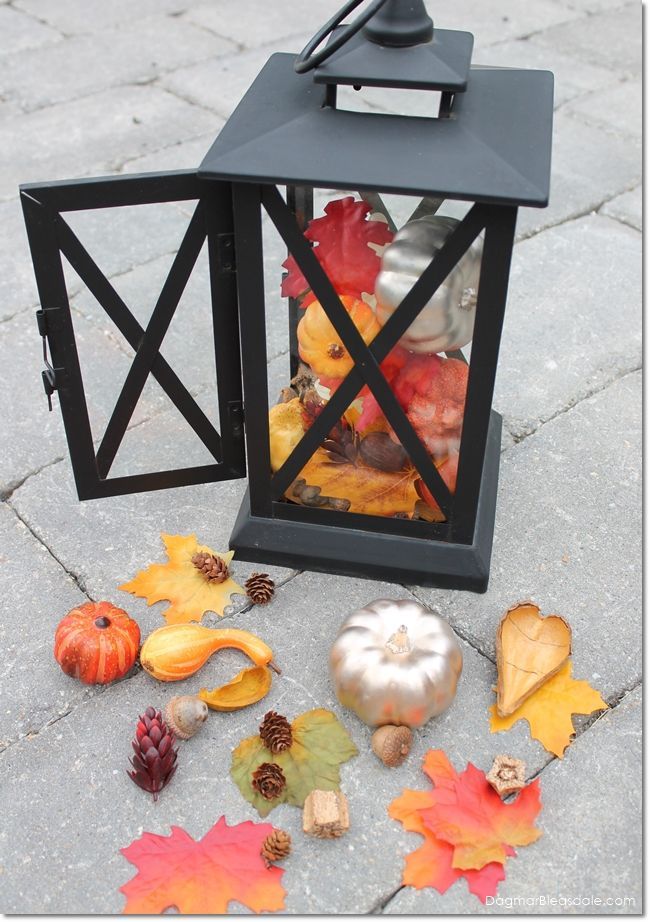 simple diy fall decor fill lanterns with fake pumpkins fall