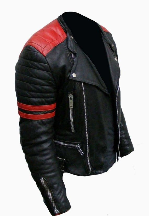 Mens Biker Slim Fitted Classic Retro Black Synthetic Leather Brando Biker Jacket