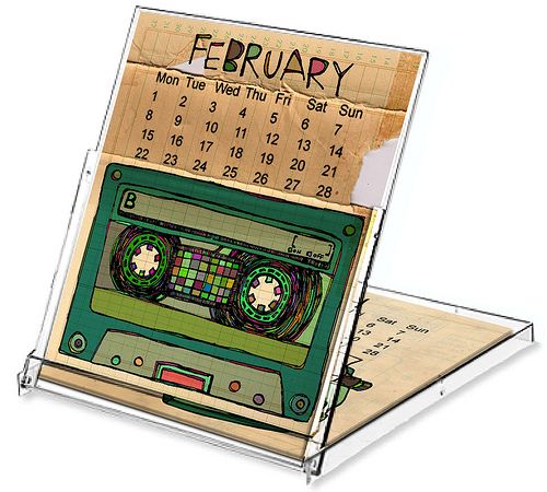 DIY desktop calendar, using CD jewel case. Can be loose leaf, or do one background and stick on removable calendar sheets. This one was done using professional printing, but I definitely think it can be adapted for teen programming --use a basic cardstock template, then teens can play around with scrapbooking paper/stickers/collage/personal photos