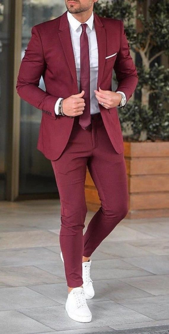 Mens Suit Formal Summer Suit Burgundy 2 Piece Suit Slim Fit Suits Beach Wedding Suits Men Suits Dinner Suits Wedding Groom Wear Mens Fashion Suits Formal Mens Casual Outfits Summer Fashion