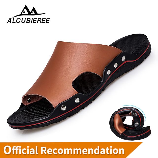 Mens Summer Leather Anti-slip Flat Flip Flops Beach Slipper Sandals Casual Shoes