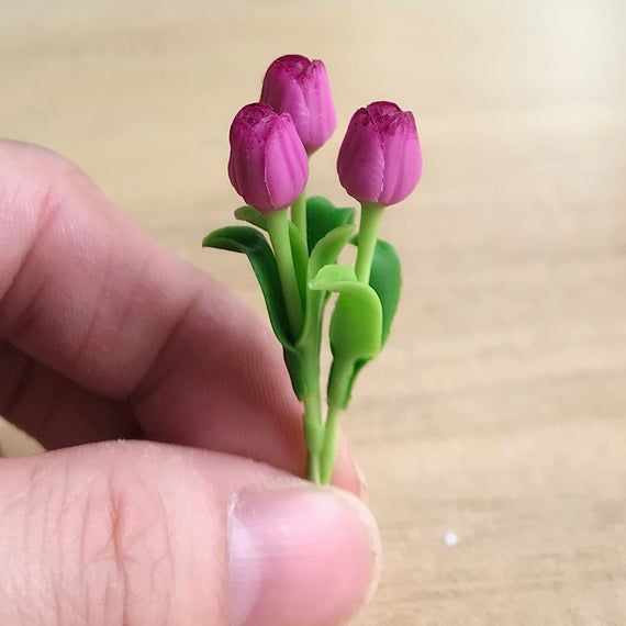 Violet Geranium Miniature Flower Handmade Clay Plant Dollhouse Garden Accessory