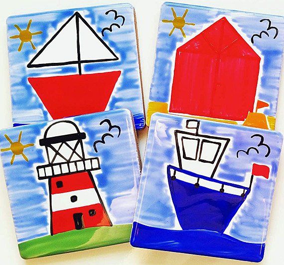 Set of 4 Placemat and Coaster set Nautical Seaside Beach Hut NEW Gift