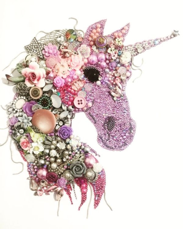 Unicorn Button art and mixed media art by lessie | Vintage crafts ...