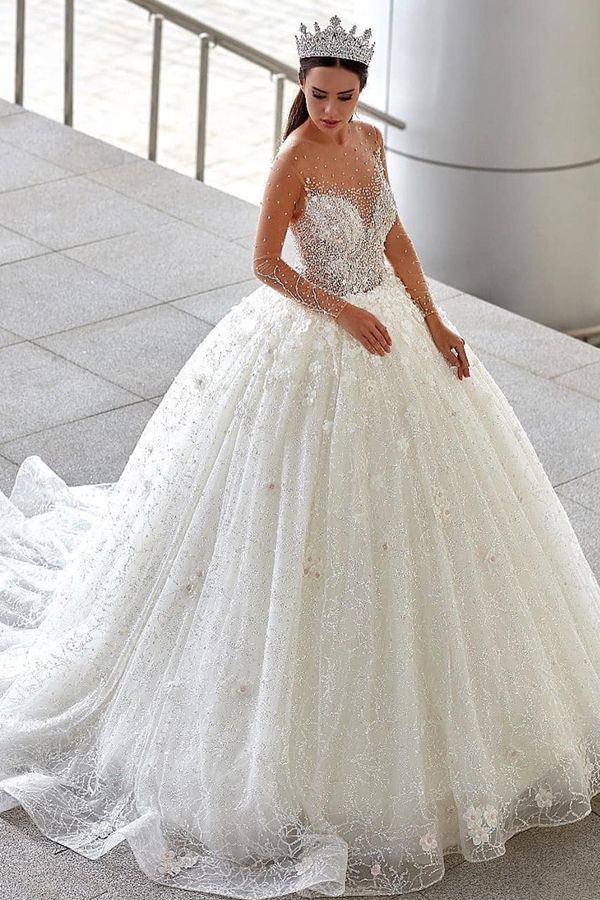 235 20 Brilliant Tulle Jewel Neckline Ball Gown Wedding Dresses
