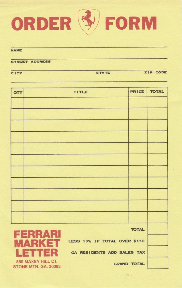 FERRARI MARKET LETTER MAGAZINE ORDER FORM SHEET LETTER USA RARE - paper order form FERRARI MARKET LETTER MAGAZINE ORDER FORM SHEET LETTER USA RARE - paper order form