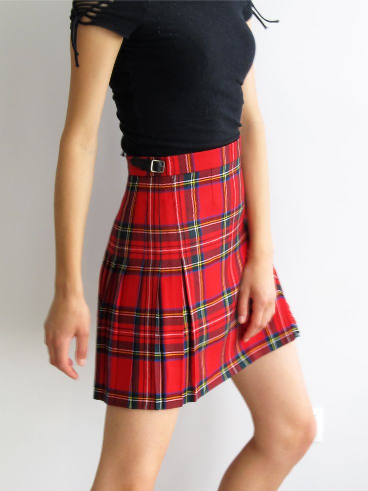Scotland Kilt Skirt Plaid Skirt Ladies Red Tartan Skirt Wool Tartan Skirt Vintage Skirt