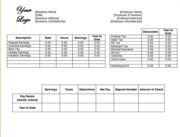 paycheck stub template for excel