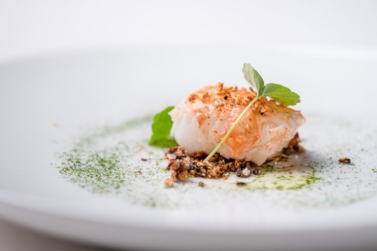 Langoustines With Shellfish Steam Walnut Paste Dried Fennel Flowers And Nougatine Food Goals Food Culinary