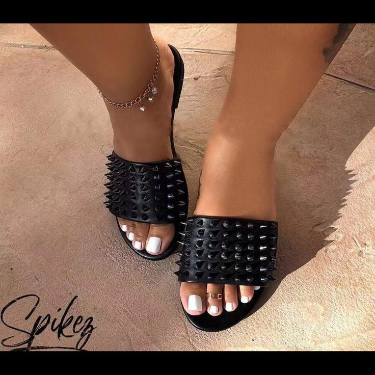 Cute Black Spike Sandals Color Black Size Various