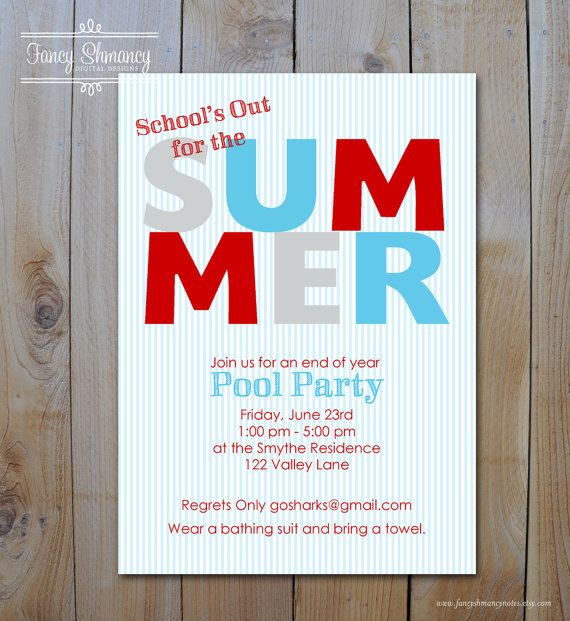 summer pool party invitation pool party end of year party diy
