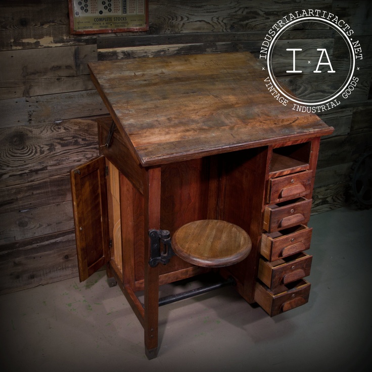 Antique Furniture Shipping Antique Furniture Antique Industrial Style Drafting Table w/ Swing Stool 5 Drawers Filing Cabinet FREE SHIPPING. - Antique Furniture Shipping Antique Furniture