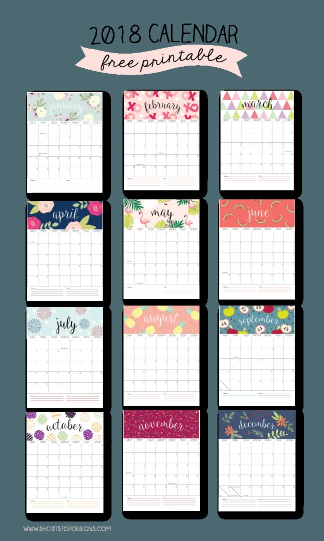 the printable calendar for 2018 is shown with colorful flowers and leaves on it's side