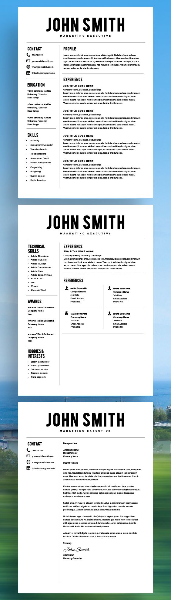 Resume Template - Resume Builder - CV Template - Free Cover Letter - MS Word on Mac / PC - Sample - Best Resume Templates - Instant Download