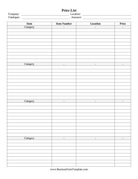 Catalogue items and their values with this easy pricing chart for warehouses, storage units, and businesses. Free to download and print