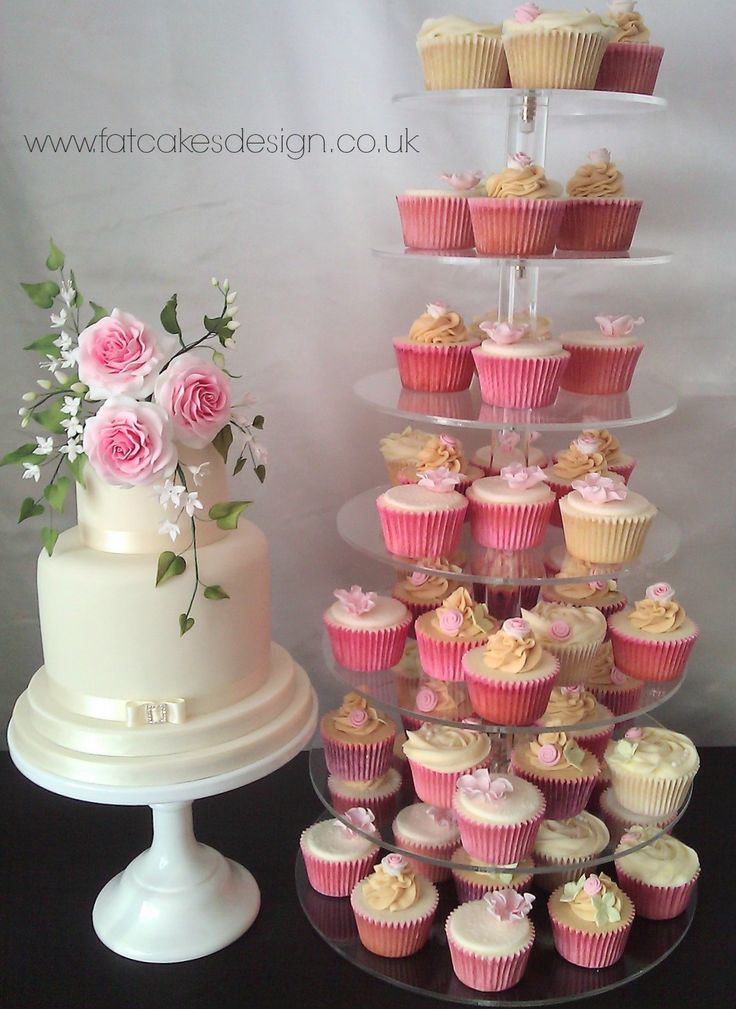 Cupcake Designs Coordinated With Wedding Cake Ivory Pink Ombre Sugar Roses Leaves And Buds Stand Hire Available Cupcake Designs Coordinated With Wedding Cake Ivory Pink Ombre Sugar Roses Leaves And Buds Stand Hire Available