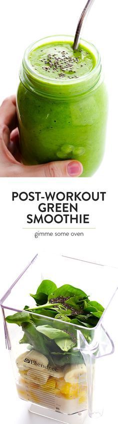 This healthy Post-Workout Green Smoothie recipe is chocked full of simple ingredients that will give you a delicious energy boost after a good workout! | gimmesomeoven.com