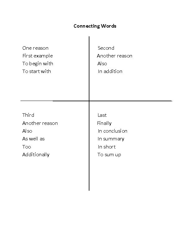 transition words list for essays