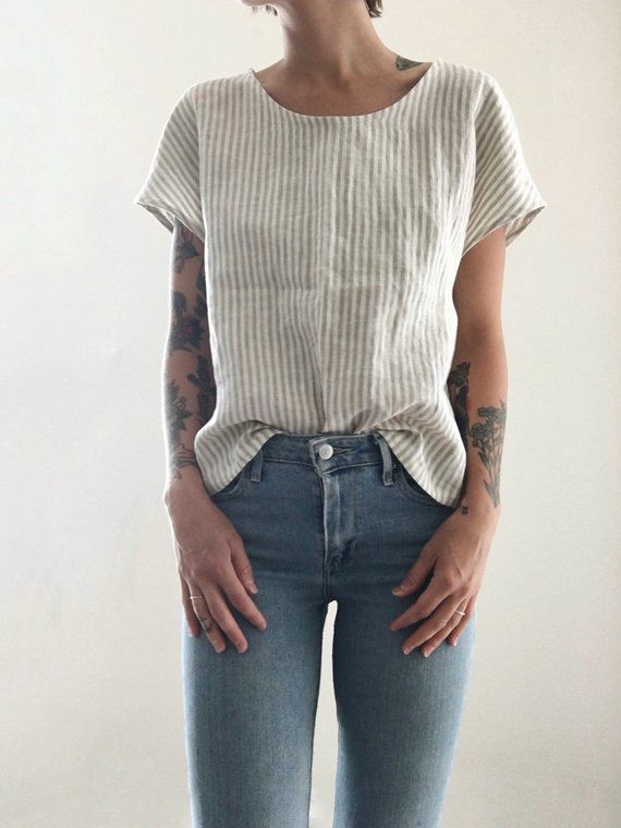 Elbow length women/'s shirt Linen top White summer top Washed linen t shirt Linen t shirt Loose fit blouse Crew neck top for women